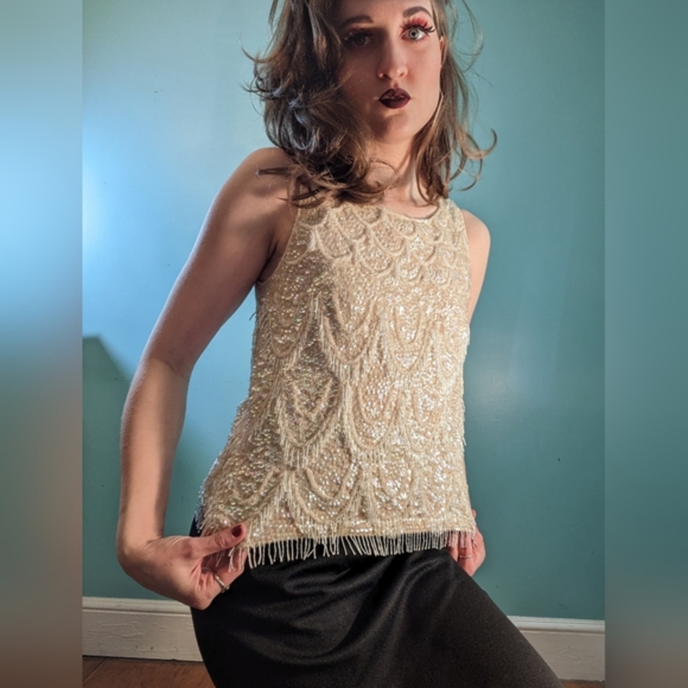Vintage 1950's/60's Alexander's Brand Heavily Beaded Top size Small - Picture 2 of 8